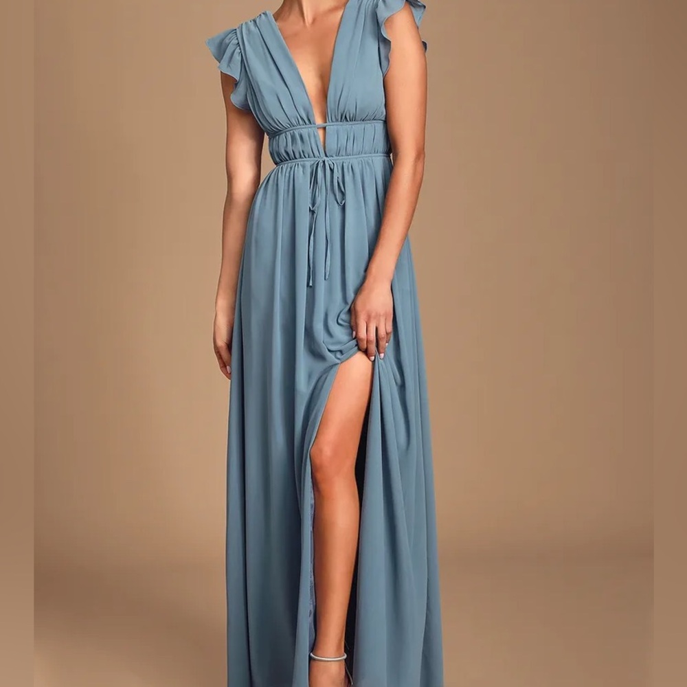 Lulu’s Boho Slate Blue Chiffon Women's Dress